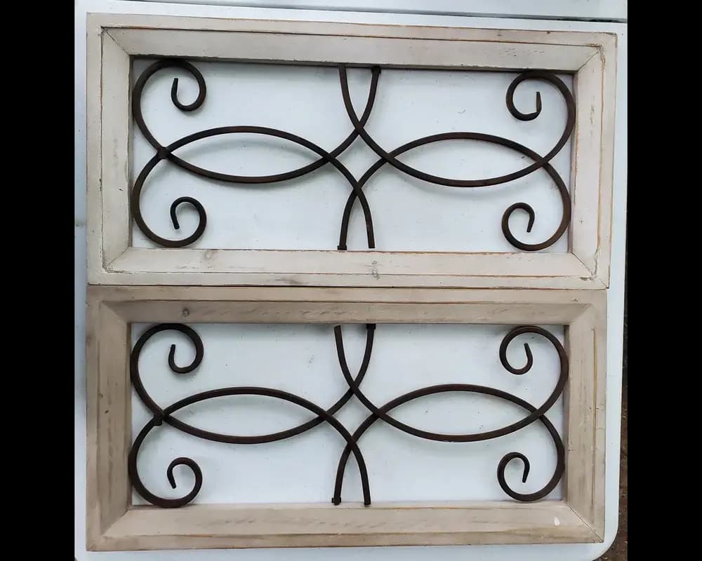 Wood and metal scroll wall art