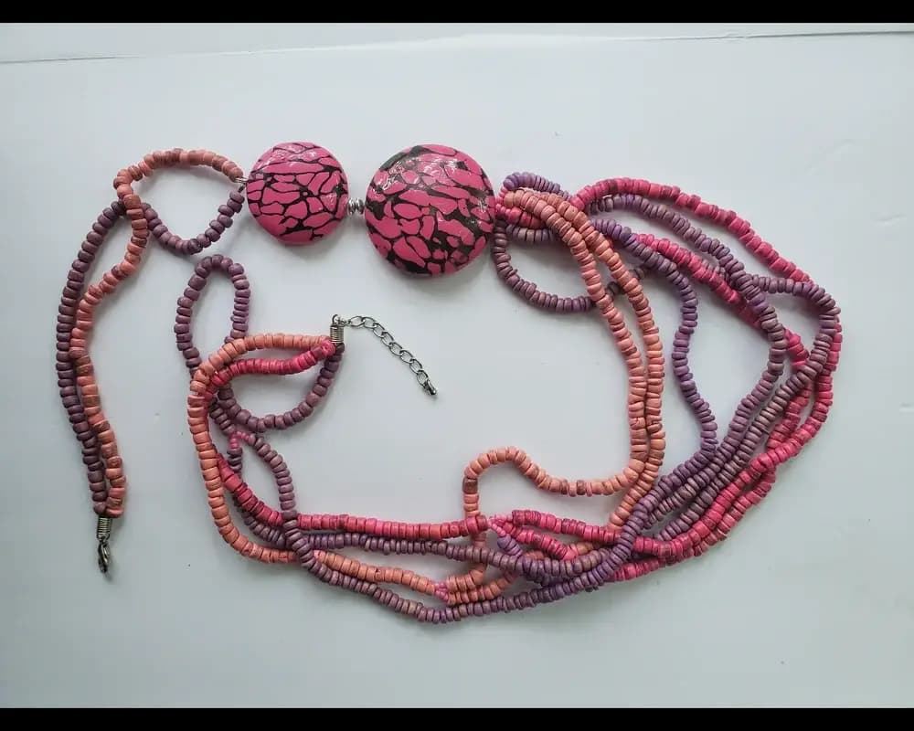 Multi strand wood bead necklace