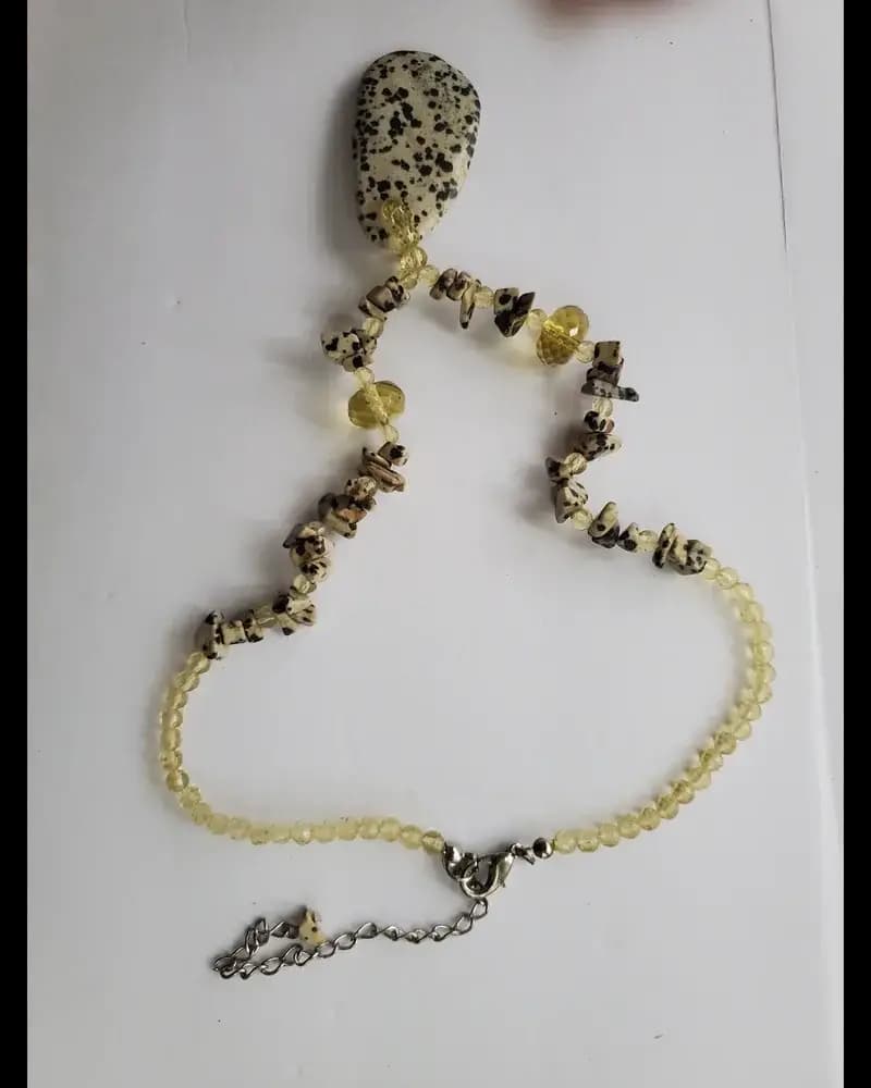 Dalmatian jasper yellow bead necklace
